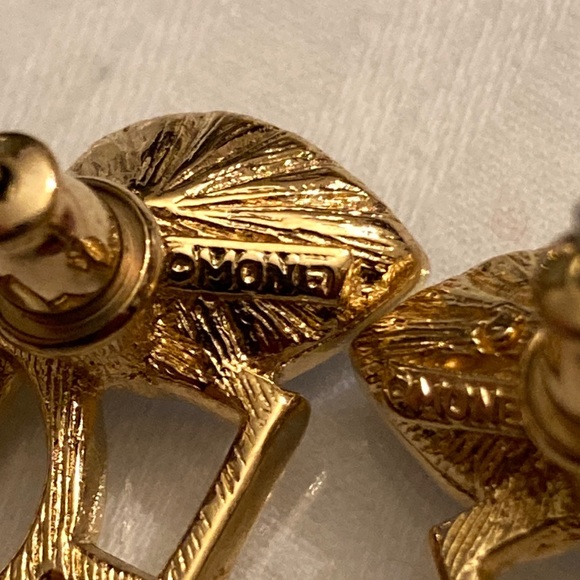 Open Design MONET Pierced EARRINGS w/Blue Teardrop Rhinestone - Picture 2 of 5